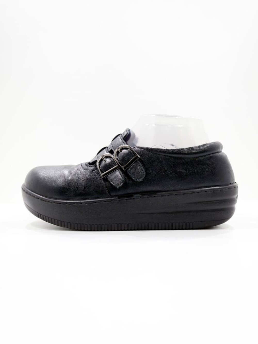 Glolily Emma II Black Leather Platform Slip Resistant Mary Jane Clogs - 8.5
